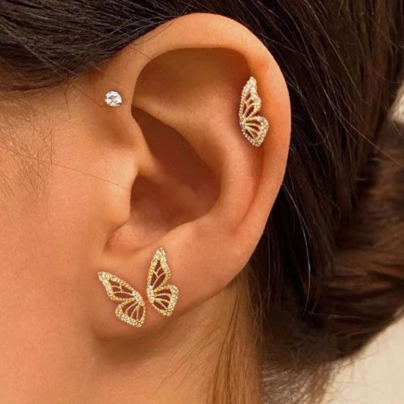 Colorful Butterfly Stud Earrings Austrian Crystal 18k White Gold Plated Jewelry Colorful Butterfly Stud Earrings Austrian Crystal 18k White Gold Plated Jewelry