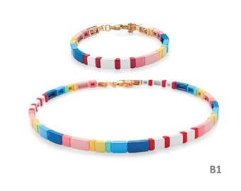 6mm Enamel Tile Beads Choker and Bracelet (Series B), Tila Tile Choker, Colorblock Bracelet, Enamel Beads Choker, Tile Beads Bracelet