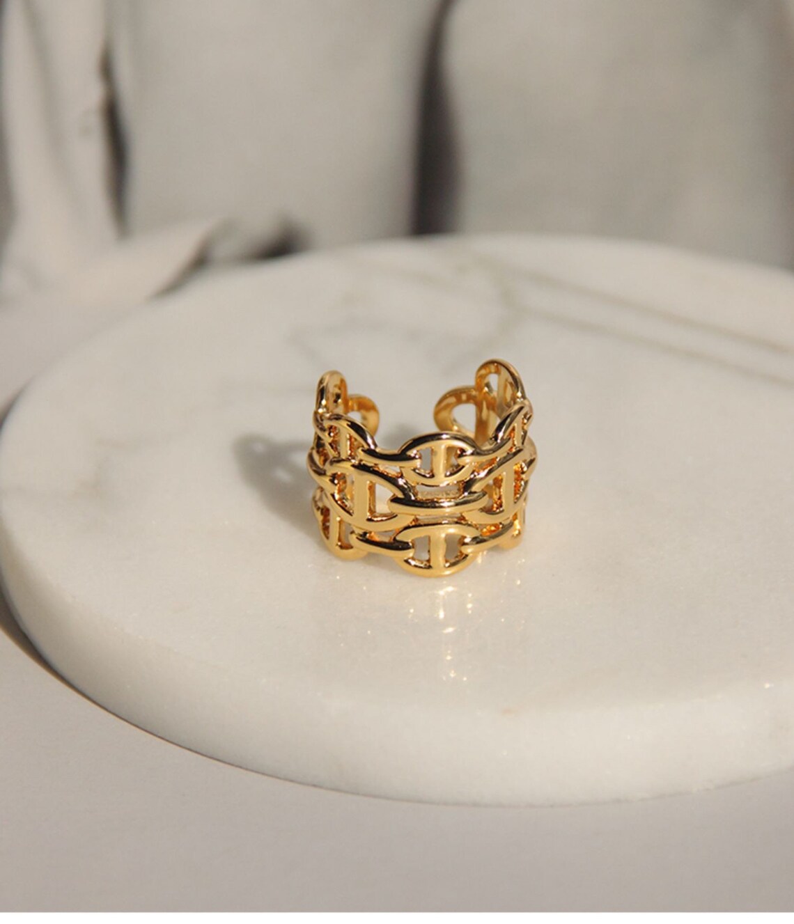 Adjustable 18K Gold Plated Pig Nose Chain Ring MultiRow Etsy