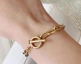 18K Gold Plated Paperclip Chain Bracelet, Minimalist OT Chain Bracelet, Gold Stacking Bracelet, OT Chain Bracelet