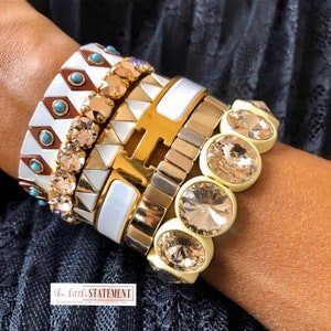 Bracelets de tuiles en émail triangle or et blanc, bracelets de blocs de couleurs dorés, bracelets de perles de tuiles, bracelets empilables, bracelets Boho image 5