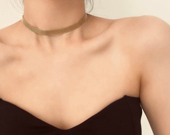 18K Gold Plated 8mm Mesh Choker, Weaved Chain Choker, Band Choker, Vintage Mesh Chain Choker, Gold Layering Choker, Knitted Mesh Choker