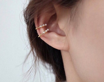 No Piercing, Gold Ear Cuff, Tiny Gold Ear Cuff, Pearl Ear Cuff, Pearl Hoop Earrings, Mini Hoop Earrings, Pearl Hoop Earrings, Mini Ear Cuff