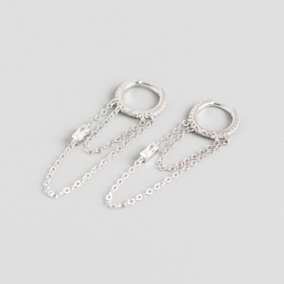 S925 Double Long Chain Earrings Gold Chain Hoop Earrings Etsy