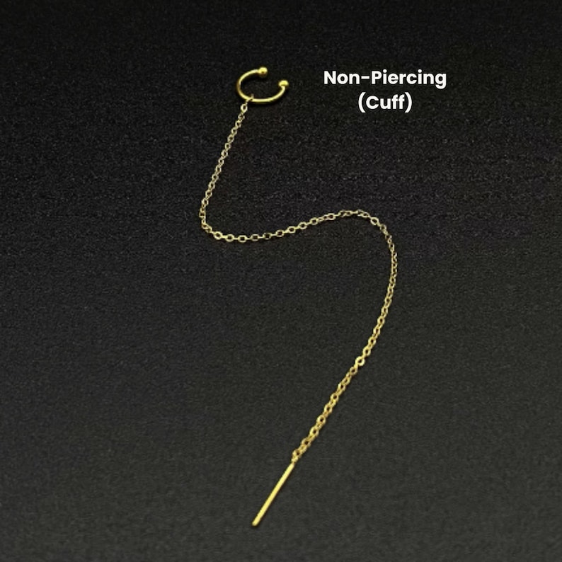 Gold, Silver Ear Cuff Chain Earrings, Perfect Minimalist Ear Threader, Silver Ear Cuff Threader, Gold Ear Cuff, Silver Chain Ear Cuff image 5