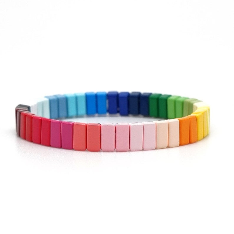 Pride Month Armband, schmales Regenbogen-Emaille-Fliesenarmband, Colorblock-Armbänder, Fliesenperlen-Armbänder, dehnbare Stapelarmbänder Bild 1