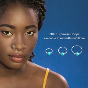 6/8/10mm 20G Turquoise Nose Ring (Piercing Required), Turquoise Daith Piercing, Turquoise Helix Hoops, Bendable Septum Ring, Mini Hoops