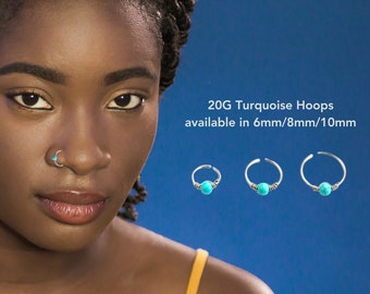 6/8/10mm 20G Turquoise Nose Ring (Piercing Required), Turquoise Daith Piercing, Turquoise Helix Hoops, Bendable Septum Ring, Mini Hoops