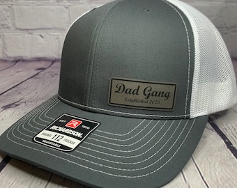 Side DAD GANG EST. any Year Trucker Hat, Dad Patch Cap, New Dad Pregnancy Announcement, Dad Birthday Gifts, Richardson 112 Hat, Dad Hat Gift