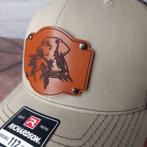 Duck Hunter Hat - Bird Dog Hat - Richardson 112 Hunting Dog Duck Hunter - Mallard, Teal, Wood Duck Hunting Dog Leather Patch Snapback Cap