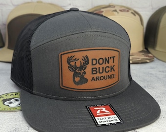 Deer Hunting Hat, Don't Buck Around Camo Caps, Funny Buck Hunting Gifts, Dad Deer Hunter Hats, Richardson 168 Flat Bill Trucker Hats