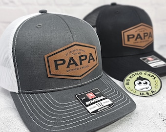 Custom PAPA Hat, Personalized Papa Caps, Gifts for Papa, Personalized Papa Christmas Gifts, Papa Patch with Grandkids Names, Richardson 112