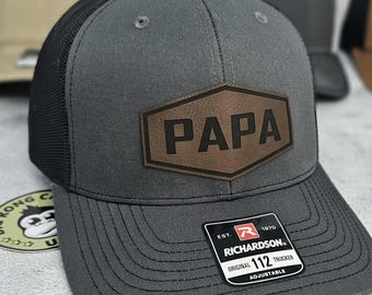 Custom Leather Patch Papa Hat: Richardson 112 Dad Cap