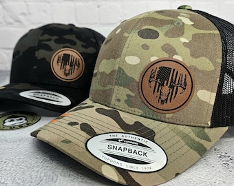 Camo Deer Hunting Hat, Camouflage Trucker Hats, Gift for Hunters, American Flag with Deer, Patriotic Outdoorsman Gift, Deer Antlers Caps