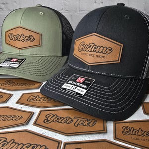 Custom Text Laser Engraved Richardson 112 Hat: My Family Name, My Company, Customizable Text Patch Hats