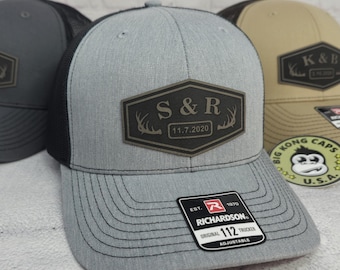 Custom Couples Hats, Wedding Anniversary Hats, Personalized Initials and Date, Customizable Valentines Day Gifts, Family Monogram Gift Ideas