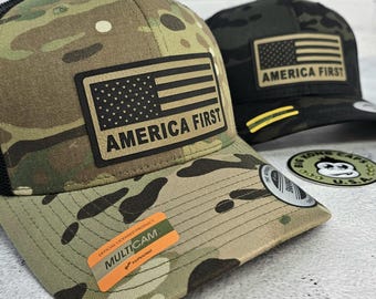 America First Hat, USA Flag Trucker Cap, United States Flag Patch Hat, Conservative Gifts, Patriotic Republican Trump MAGA Gift Ideas