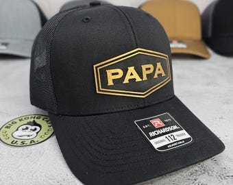 Papa Hat, Papa Patch Cap, New PAPA Pregnancy Announcement Gifts, Custom Text Papa Gold Patch Hats