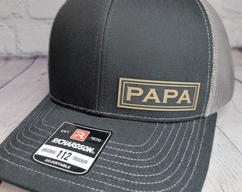 PAPA Patch Hat: Customizable Text Papa Cap, Richardson 112 Papa Trucker Hats, Personalized Gifts for PAPA, Personalized Papa Birthday Gifts