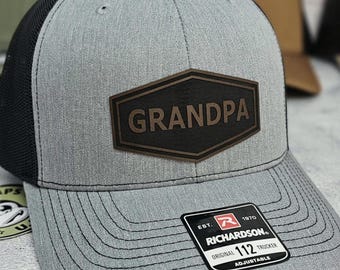 Custom Grandpa Hat: Richardson 112 Trucker Hats, Gifts for Grandpas, Leather Patch Caps