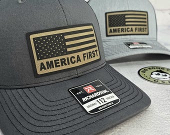 America First Hat, Patriotic USA Flag Trucker Cap, America First Flag Patch Hat, Conservative Gifts, Trump MAGA, Americans First Gift Ideas