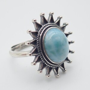 Larimar and antiqued sterling silver adjustable ring. &quot;The Larimar Star&quot;. Larimar silver ring.