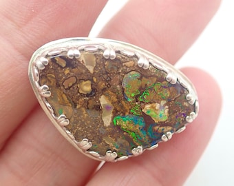 Yowah Boulder Opal Sterling Silver Ring: "Precious Pebble" Size 8