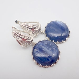 Blue kyanite and sterling silver dangling earrings. "Selena". Blue kyanite statement earrings. Blue kyanite large silver earrings.