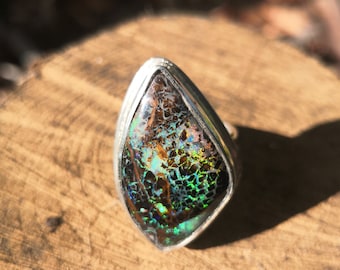 Australian Wood Replacement Opal Ring: Sterling Silver Fossil Jewelry.