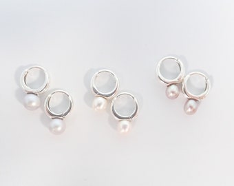 Sterling silver Creole hoops with pearl earrings
