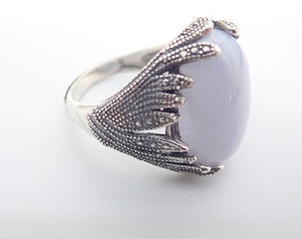 Blue lace agate and antiqued sterling silver ring. "Silver blues". Blue lace agate artisan ring. Blue lace agate adjustable ring.