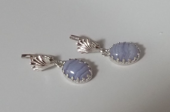 Orecchini Pendenti A Goccia In Agata Naturale Blu Pizzo E Argento 925 - Delicati E Leggeri, Ipoallergenici, Lunghi 3 Cm - Regalo In Scatola