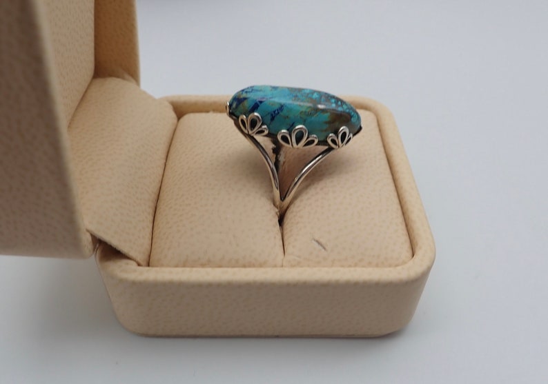 Blue azure. Blue Azurite and antiqued sterling silver ring