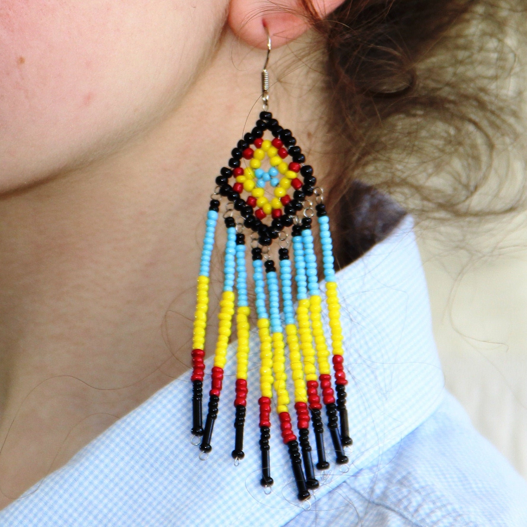 Mexican beads long Fringe earrings Colorful summer earrings Etsy