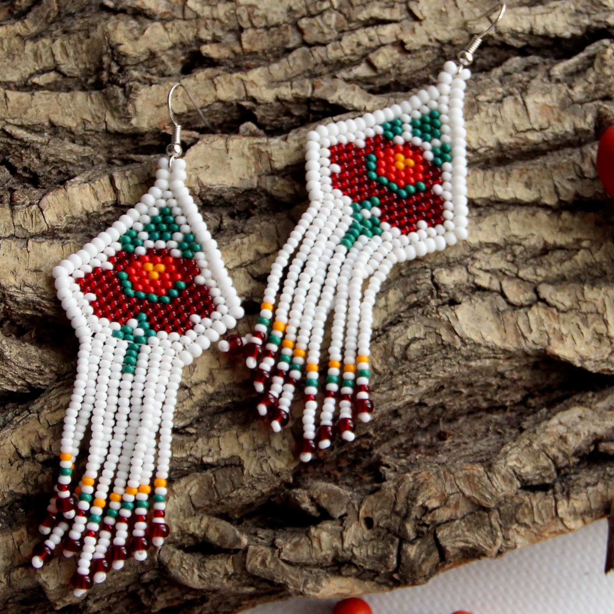 Glass bead fringe earrings in traditional folk style Earrings | Etsy