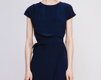 Asymmetric Silk Dress with Bow Detail