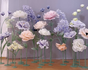 Freestanding Giant Silk Flower Sculpture Set - Parties/Wedding Floral Set- Retail Front Window Decor- Spring/Summer Hand Crafted Flowers