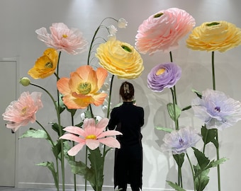 Giant Freestanding Spring/Summer Flower Sculpture Set -Wedding/Event Floral Installation -Retail Front Window Display- A Variety of Flowers