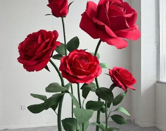 Giant Handmade Foam Roses – Water Resistant Paper Flowers in Red, Yellow, Pink & White for Events and Store Front Window Display