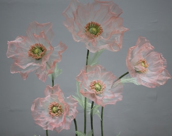 Free-Standing Giant Silk Poppy Flower Set - Wedding/Event Floral Backdrop - Retail Store Front Decor - Visual Merchandising Window Display