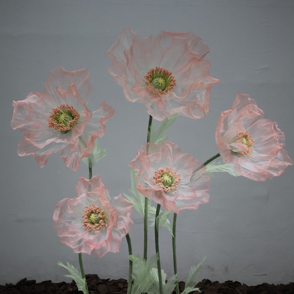 Free-Standing Giant Silk Poppy Flower Set - Wedding/Event Floral Backdrop - Retail Store Front Decor - Visual Merchandising Window Display