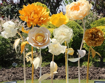 Free-Standing Giant Flower Set - Parties/Wedding Floral Decor- Retail Front Window Display- Spring/Summer Hand Crafted Yellow Flowers