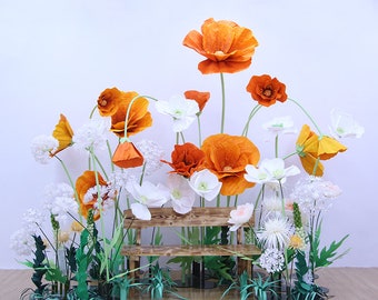 Free-Standing Mix Poppy Paper Flower Installation -Event/Party Floral Set Decor- Hand Crafted Spring/Summer Retail Front Window Display