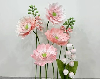 Handmade Giant Paper Flower Display | Pink Scabiosa, Foxglove & Lily of the Valley Standing Floral Sculpture for Events