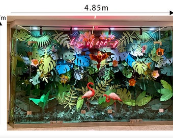 Hand Crafted Paper Birds- Jungle Installation Window Display - Retail Front Window Decor Event/ Retail Decor- Party/Birthday Decor