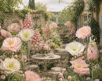 Blush Dream Garden Freestanding Pastel Giant Pink Flower Sculpture Set - Event/Wedding Floral Set- Retail Front Window Decor- Spring/Summer