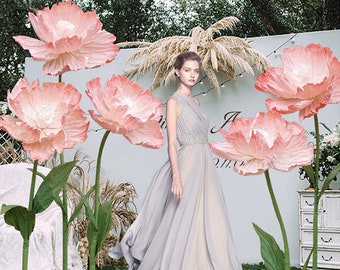 Large Free Standing Paper Flower Set -Wedding/Party Photo Backdrop- Giant Poppy Flower- Retail Front Window Decor- Hand Crafted Event Decor