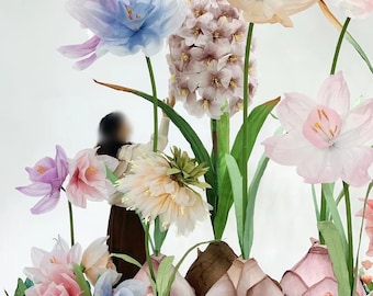 Whimsical Giant Handmade Silk Organza Flower Sets – Pastel Spring Summer Floral Design for Events, Art Installations & Visual Merchandising