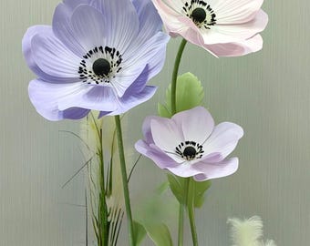 Set of 3 Giant Anemone Flowers | Waterproofed Oversized White Pastel Paper Flower Sculptures for Weddings, Events & Luxury Window Displays