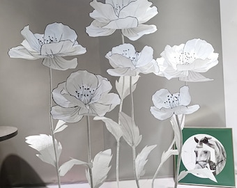 Free-Standing Artistic Poppy Paper Flower Installation -Event/Party Floral Set Decor- Hand Crafted Spring/Summer Retail Front Window Display